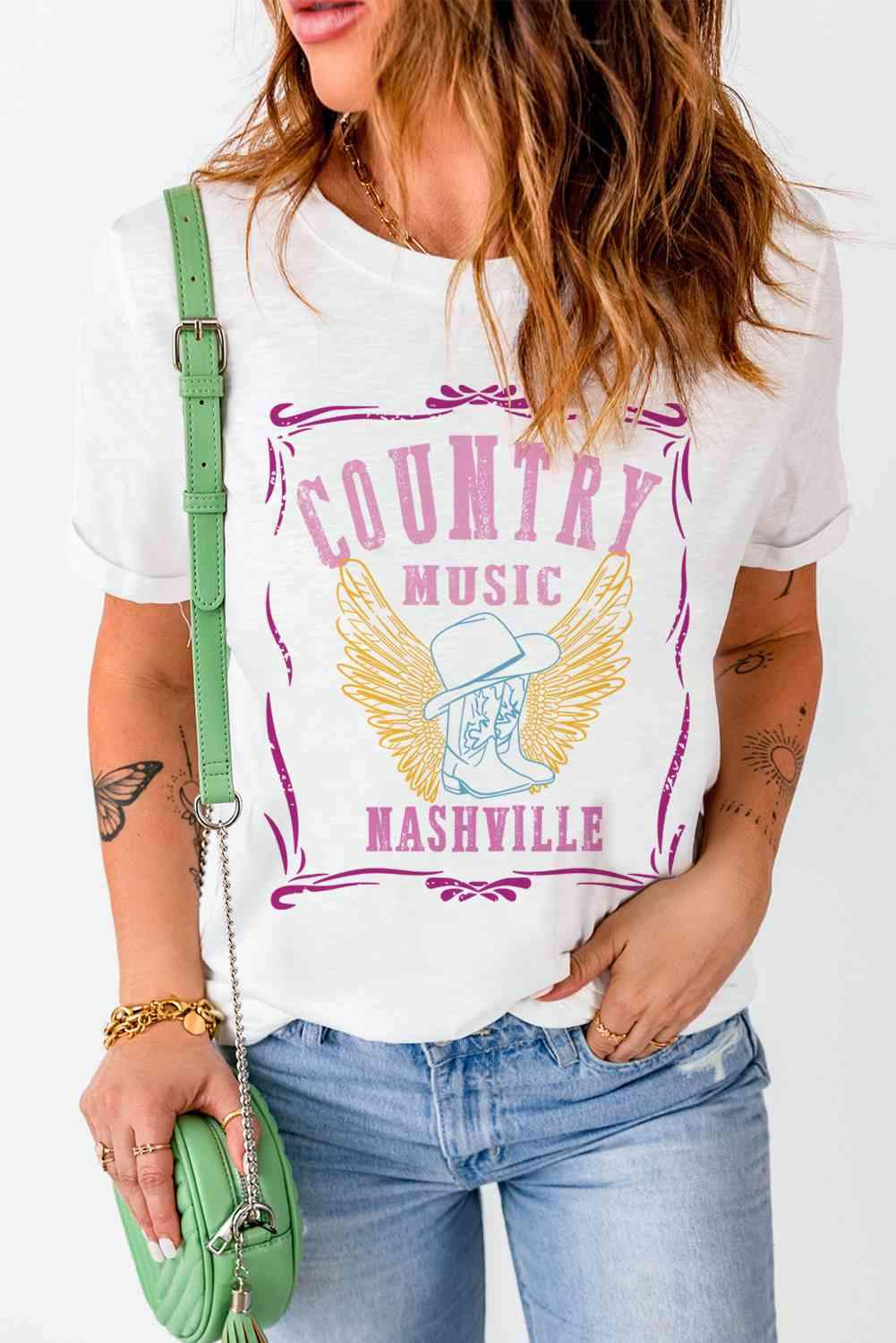 COUNTRY MUSIC NASHVILLE Graphic Tee Women's T-Shirts - Tophatter Daily Deals