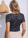 Floral Surplice Neck Short Sleeve Top Blouses - Tophatter Daily Deals