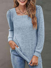 Heathered Square Neck Long Sleeve T-Shirt Pastel Blue Women's T-Shirts - Tophatter Daily Deals