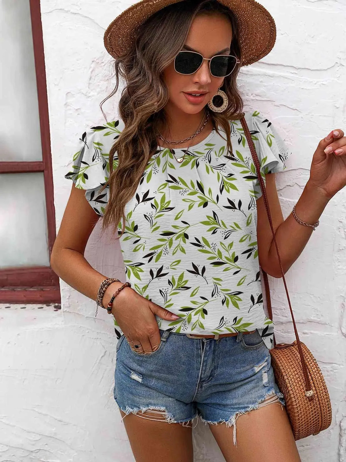 Textured Flutter Sleeve Blouse Blouses - Tophatter Daily Deals