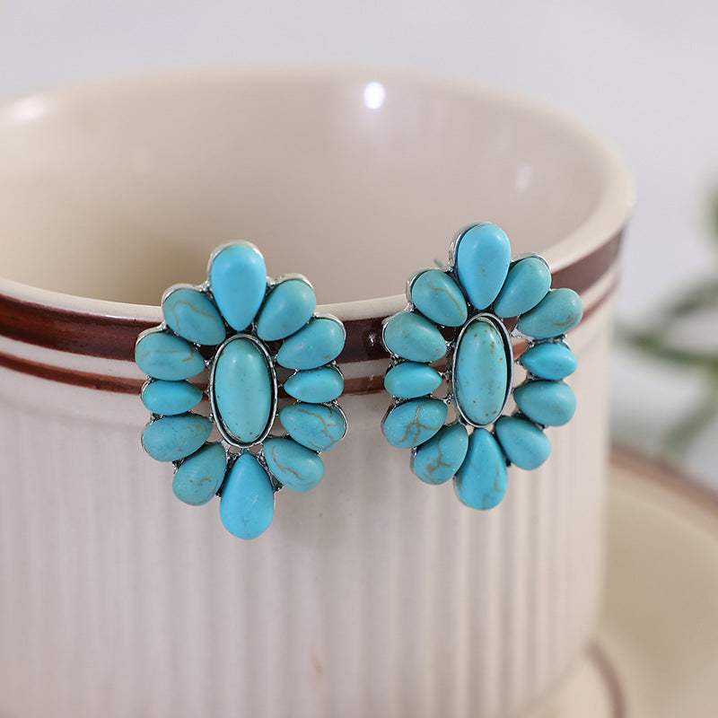 Flower Shape Artificial Turquoise Earrings Earrings - Tophatter Daily Deals