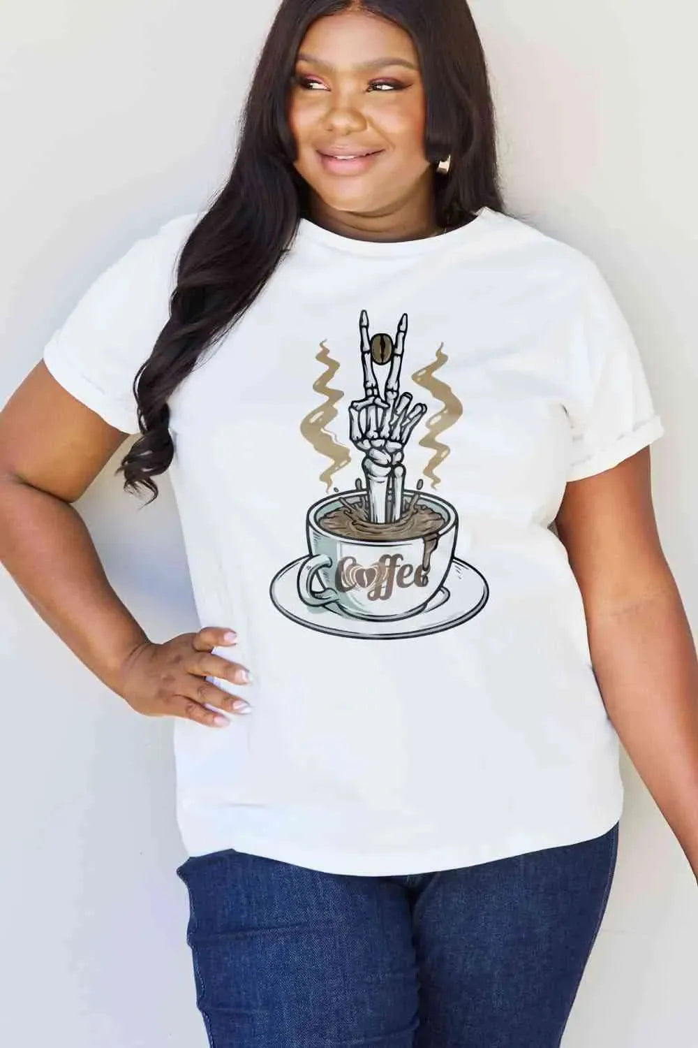 Simply Love Full Size COFFEE Graphic Cotton Tee Bleach Women's T-Shirts - Tophatter Daily Deals