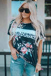 Floral Round Neck Short Sleeve Tee Black Women's T-Shirts - Tophatter Daily Deals