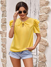 Puff Sleeve Gathered Detail Blouse Banana Yellow Blouses - Tophatter Daily Deals