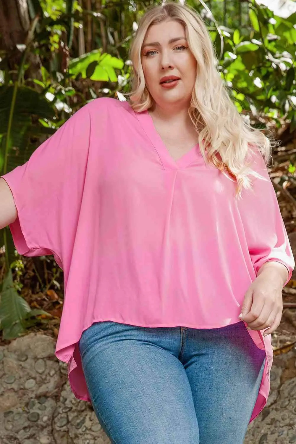 Plus Size Notched Neck Half Sleeve Blouse Blouses - Tophatter Daily Deals