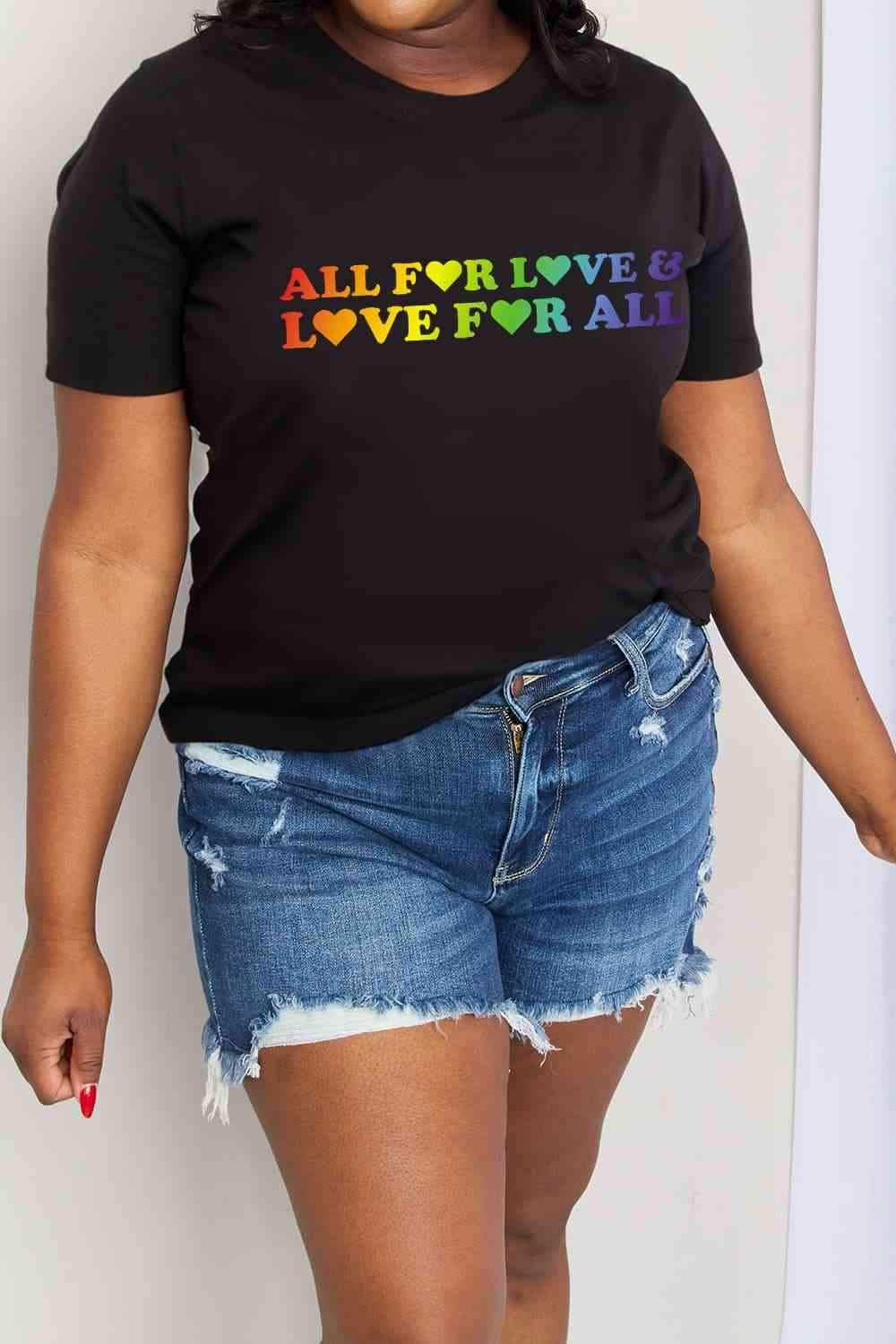 Simply Love Full Size ALL FOR LOVE & LOVE FOR ALL Graphic Cotton Tee Women's T-Shirts - Tophatter Daily Deals