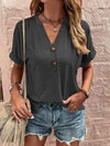 Notched Neck Short Sleeve Blouse Blouses - Tophatter Daily Deals