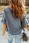 Button Front Flounce Sleeve Tee Women's T-Shirts - Tophatter Daily Deals