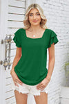 Square Neck Flutter Sleeve T-Shirt Green Women's T-Shirts - Tophatter Daily Deals