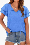 Tie-Neck Layered Flutter Sleeve Blouse Royal Blue Blouses - Tophatter Daily Deals