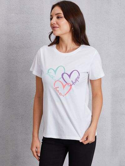 Heart Round Neck Short Sleeve T-Shirt White Women's T-Shirts - Tophatter Daily Deals