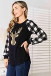 Heimish Full Size Sequin Reindeer Graphic Plaid Top Women's T-Shirts - Tophatter Daily Deals