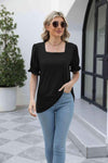 Square Neck Flounce Sleeve Top Blouses - Tophatter Daily Deals