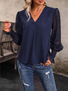 V-Neck Long Mesh Sleeve Top Blouses - Tophatter Daily Deals