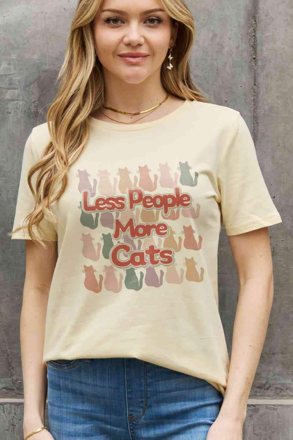 Simply Love Full Size LESS PEOPLE MORE CATS Graphic Cotton Tee Ivory Women's T-Shirts - Tophatter Daily Deals