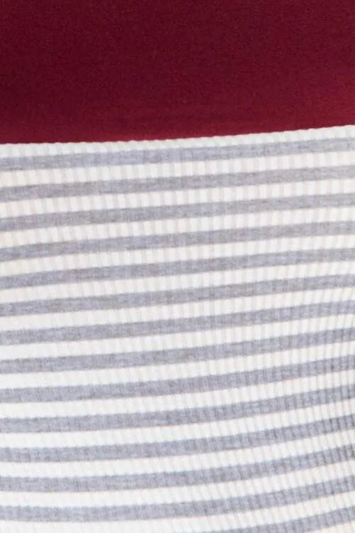 e.Luna Full Size Striped Contrast Long Sleeve Blouse Blouses - Tophatter Daily Deals