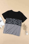 Plus Size Leopard Color Block T-Shirt Black Gray 2X Women's T-Shirts - Tophatter Daily Deals