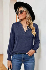Notched Lantern Sleeve T-Shirt Women's T-Shirts - Tophatter Daily Deals