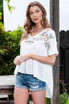 Embroidered V-Neck Babydoll Blouse - Tophatter Deals