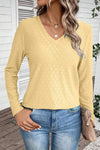 Eyelet V-Neck Long Sleeve T-Shirt Banana Yellow Women's T-Shirts - Tophatter Daily Deals