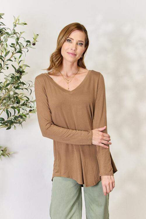 Zenana Full Size Long Sleeve V-Neck Top Blouses - Tophatter Daily Deals