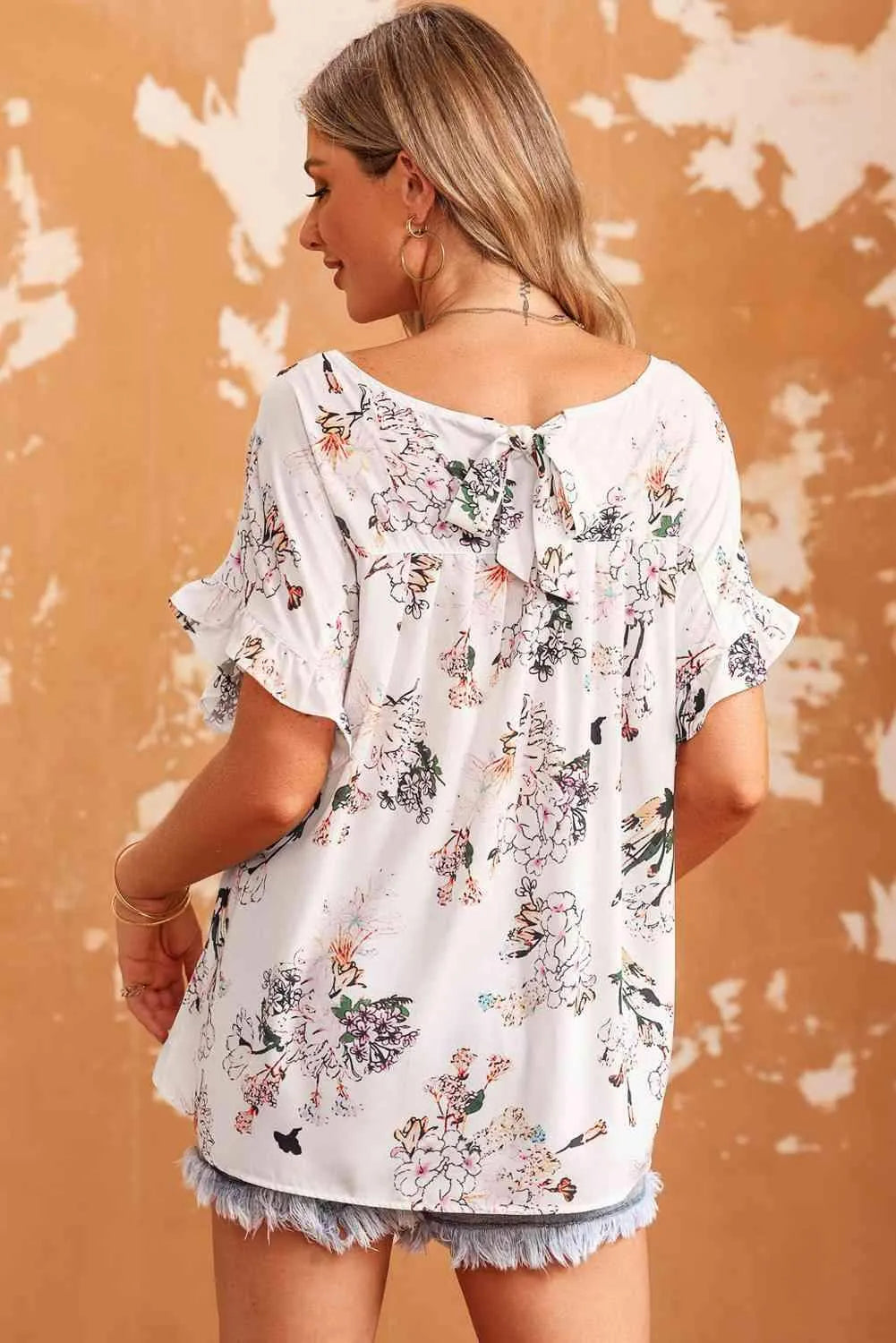 Floral Boat Neck Flounce Sleeve Blouse Blouses - Tophatter Daily Deals