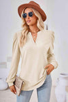 V-Neck Puff Sleeve Blouse Blouses - Tophatter Daily Deals