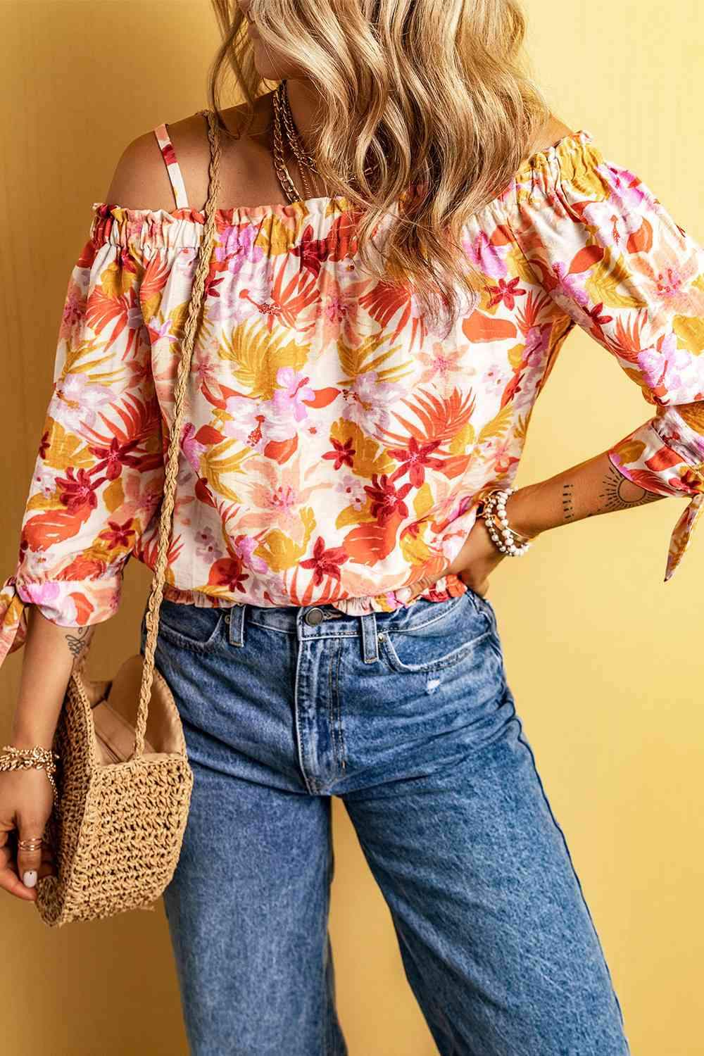 Printed Off Shoulder Blouse Blouses - Tophatter Daily Deals