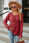 Round Neck Flounce Sleeve Blouse Brick Red Blouses - Tophatter Daily Deals