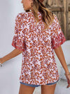 Printed Tie Neck Half Sleeve Tunic Blouse Blouses - Tophatter Daily Deals