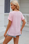 Eyelet V-Neck Short Sleeve T-Shirt Women's T-Shirts - Tophatter Daily Deals