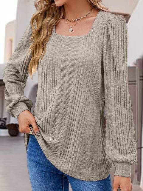 Square Neck Long Sleeve Top Dust Storm Blouses - Tophatter Daily Deals