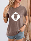 Graphic Round Neck Short Sleeve T-Shirt Mocha Women's T-Shirts - Tophatter Daily Deals