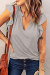 Butterfly Sleeve Notched Neck Top Mid Gray Blouses - Tophatter Daily Deals