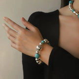 Artificial Turquoise Alloy Beaded Bracelet Silver One Size Bracelets - Tophatter Daily Deals
