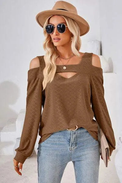Cutout Square Neck Cold Shoulder T-Shirt Women's T-Shirts - Tophatter Daily Deals