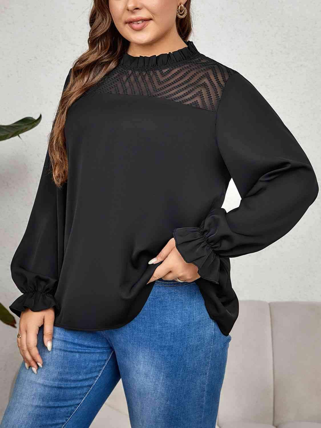 Plus Size Round Neck Flounce Sleeve Blouse Blouses - Tophatter Daily Deals