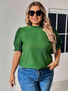 Plus Size Round Neck Flounce Sleeve Blouse Mid Green Blouses - Tophatter Daily Deals