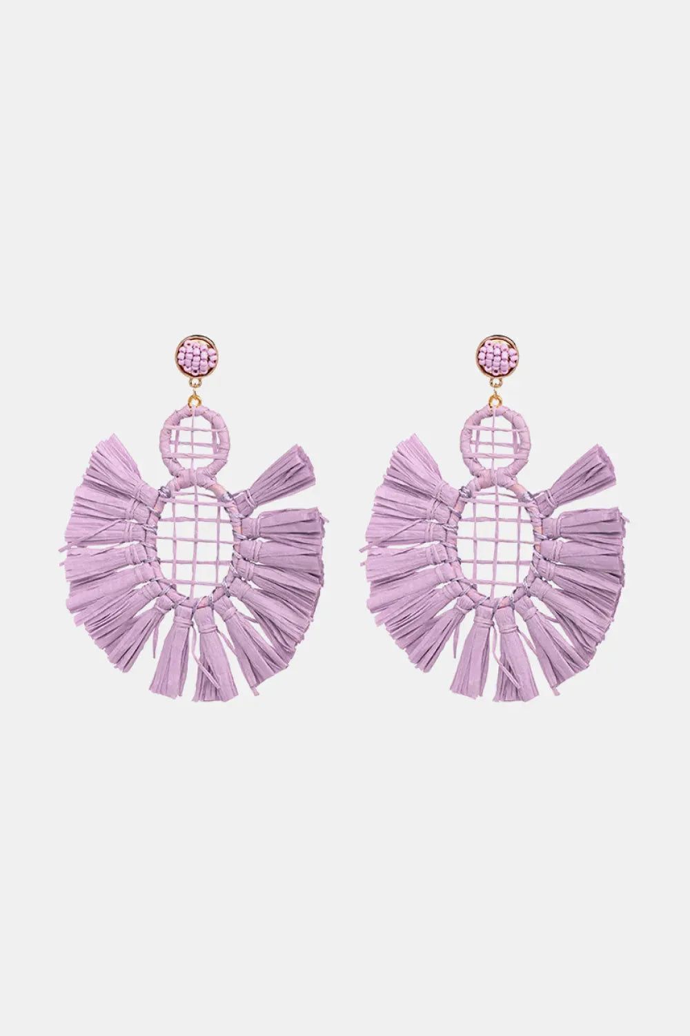 Raffia Grass Tassel Detail Dangle Earrings Lilac One Size Earrings - Tophatter Daily Deals