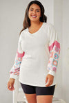 Plus Size Flower Pattern Round Neck Long Sleeve T-Shirt White Women's T-Shirts - Tophatter Daily Deals