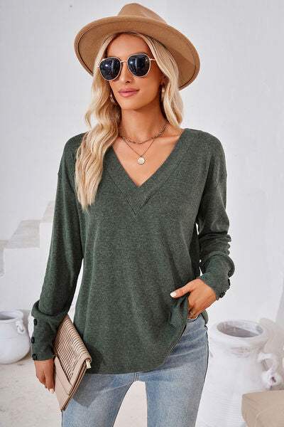 V-Neck Dropped Shoulder T-Shirt Women's T-Shirts - Tophatter Daily Deals