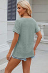 Eyelet V-Neck Short Sleeve T-Shirt Women's T-Shirts - Tophatter Daily Deals