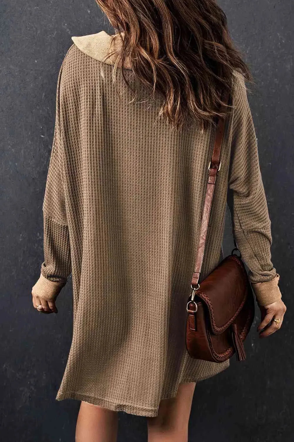 Waffle Knit Buttoned Long Sleeve Top with Breast Pocket Blouses - Tophatter Daily Deals