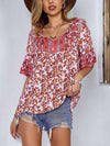 Printed Tie Neck Half Sleeve Tunic Blouse Blouses - Tophatter Daily Deals