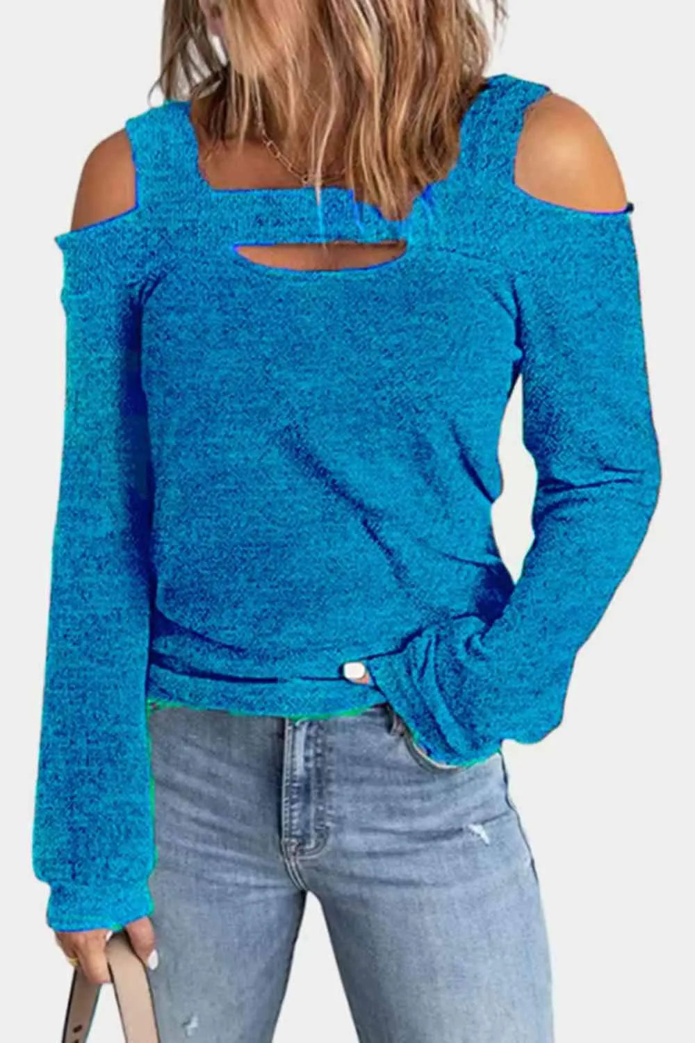 Full Size Cutout Cold Shoulder Blouse Cobalt Blue Blouses - Tophatter Daily Deals