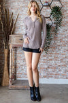 Reborn J Waffle Knit Notched Long Sleeve Top - Tophatter Deals