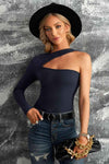 Cutout One-Shoulder Ribbed Top Blouses - Tophatter Daily Deals