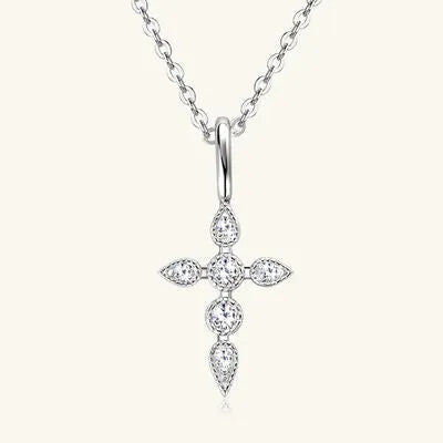 925 Sterling Silver Moissanite Cross Pendant Necklace Silver One Size Moissanite - Tophatter Daily Deals