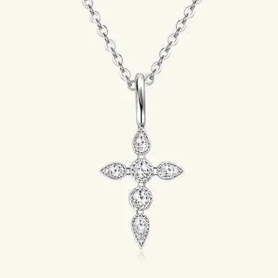 925 Sterling Silver Moissanite Cross Pendant Necklace Silver One Size Moissanite - Tophatter Daily Deals