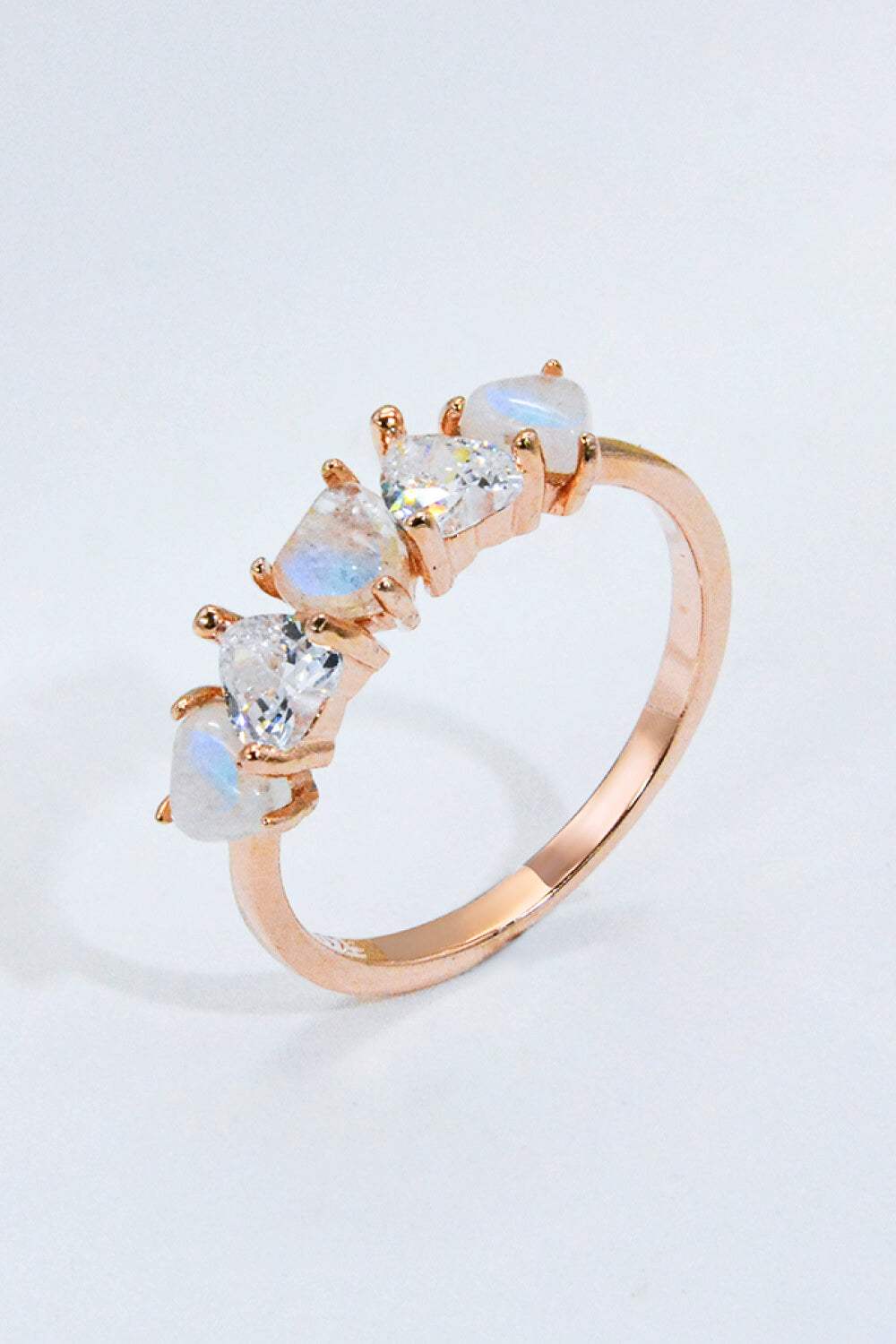 Moonstone and Zircon Heart Ring Moonstone Rose Gold Moonstone - Tophatter Daily Deals